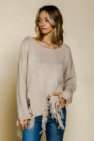 Boat Neck Distressed Sweater