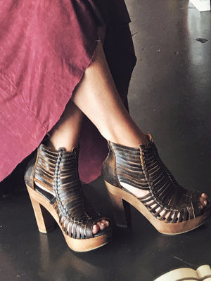 Yani Huarache Thin Strap Wooden Heel