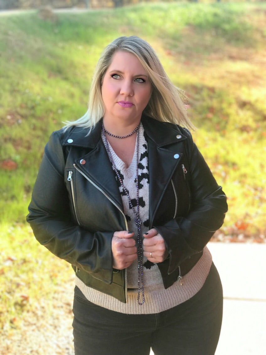 "Addie Bell" Leather Zipper Jacket