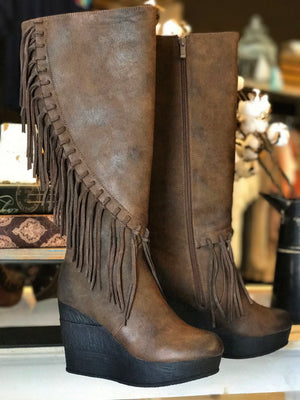 Griffin Fringe Tall Boot in Brown
